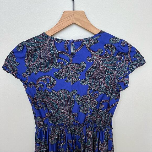 Lands’ End Kids Paisley Short Sleeve Dress Girls Size 10 Bright Blue Purple - Picture 5 of 8